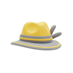 Fototapeta premium Yellow and gray hat with feathers isolated on transparent background