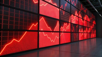 A vibrant display of red lines and graphs, representing data trends, likely in a financial or technological context.
