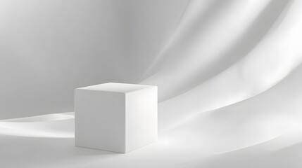 White podium on a white background. abstract geometric forms. Minimal scene with podium for product presentation.