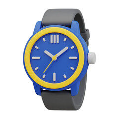 Colorful blue and yellow wristwatch isolated on transparent background