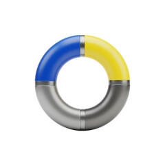 Abstract torus shape with blue and yellow segments isolated on transparent background