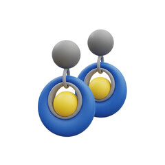 Blue and yellow circular drop earrings isolated on transparent background