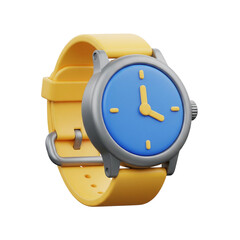 Yellow wristwatch isolated on transparent background