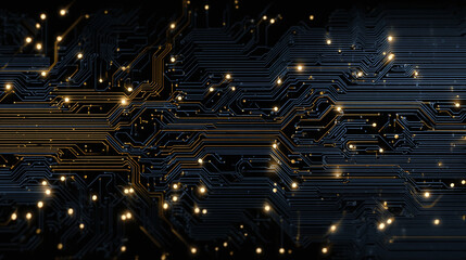 A detailed view of a computer motherboard with glowing circuits and lights, symbolizing the intricate workings of modern technology