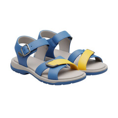 Blue and yellow childrens sandals isolated on transparent background