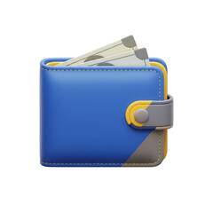 Blue and yellow wallet with money isolated on transparent background