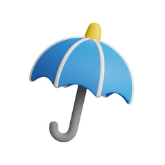Blue umbrella with yellow handle isolated on transparent background