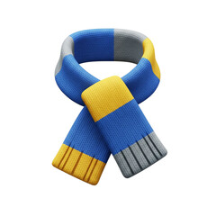 Blue and yellow knitted scarf isolated on transparent background