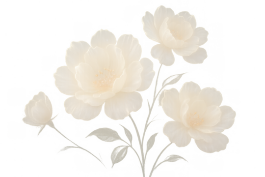 Delicate watercolor flowers with translucent petals and leaves on a transparent background, hand-painted botanical illustration - Powered by Adobe