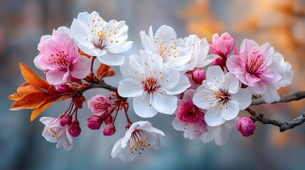 Cherry blossoms blooming on branch celebrating spring