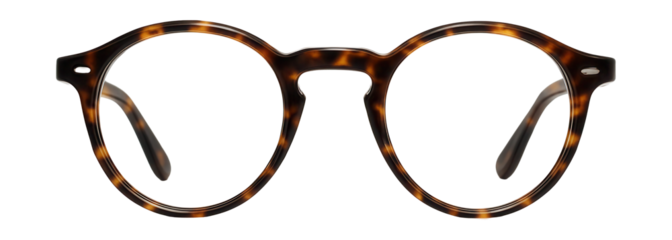 Round tortoiseshell acetate glasses featuring a keyhole bridge.