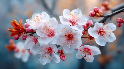 Cherry blossoms blooming on branch in spring