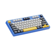 Blue and yellow mechanical keyboard isolated on transparent background