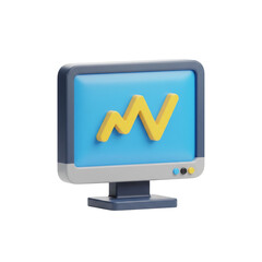 3d render of a computer monitor with graph isolated on transparent background