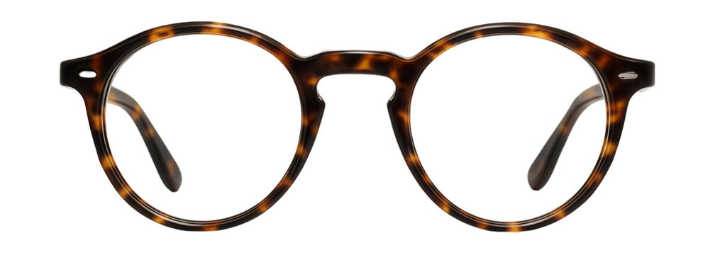 Round tortoiseshell acetate glasses featuring a keyhole bridge.