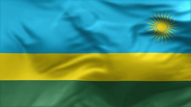 Rwanda flag is waving in the wind. High-quality flags are perfect. They are perfect for various creative projects.