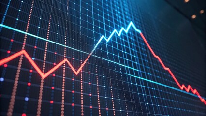 A digital graph displaying fluctuating data trends with red and blue lines indicating changes over time.