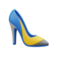 Blue and yellow high heel shoe isolated on transparent background