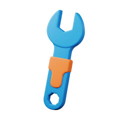 3d rendering of a blue and orange wrench isolated on transparent background