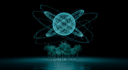 Close up elderly hands passing a tiny luminous satellite to small child hands symbol exploration science curiosity future dream