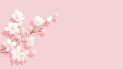Fototapeta premium ピンク色の背景に咲く桜の枝のイラスト