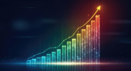A colorful, glowing bar graph with an upward trend, representing growth or success.