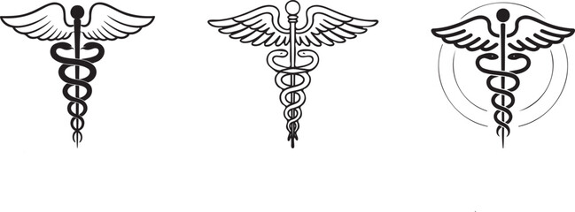 Powerful Caduceus medical symbol icons for healthcare branding and design, a timeless emblem of wellness