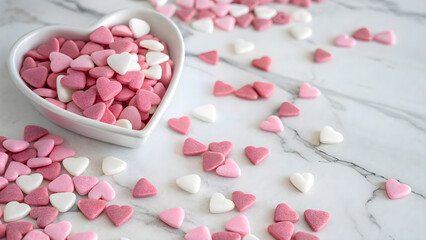 Sweet heart candy scattered background for romance