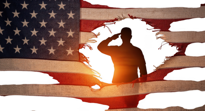 Soldier saluting isolated on transparent background - Powered by Adobe