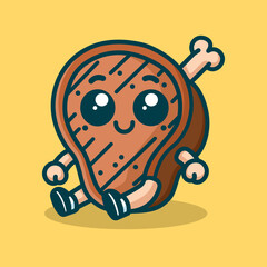 Cute Beef Steak Mascot Cartoon Vector Art, Illustration and Graphic