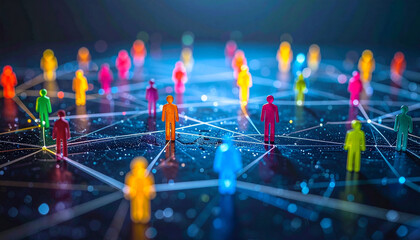 Colorful figures connected by lines illustrating social media networks and interactions