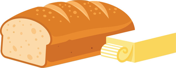 Loaf of bread with butter for breakfast meal