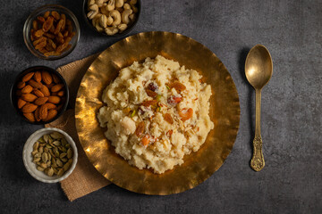 Suji ka halwa is a traditional Indian dessert made from semolina, ghee, sugar, and nuts, offering rich, sweet, aromatic flavor.
