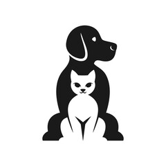 Negative Space Cat Dog Logo Icon.
A minimalist logo using negative space to show a cat within a dog outline, symbolizing harmony and companionship.