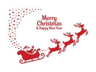 Fototapeta premium Santa Claus flying in his sleigh pulled by reindeer, spreading holiday cheer and festive wishes.