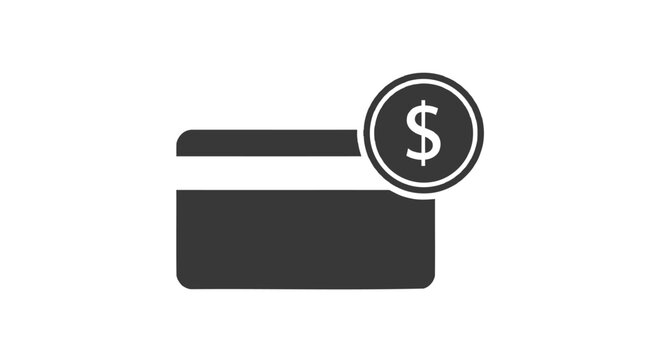 Simple flat icon representing a credit card with a dollar sign coin symbolizing financial transactions and payment methods
