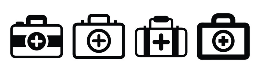 Obraz premium First aid kit vector illustration medical emergency equipment healthcare symbol icon design set isolated