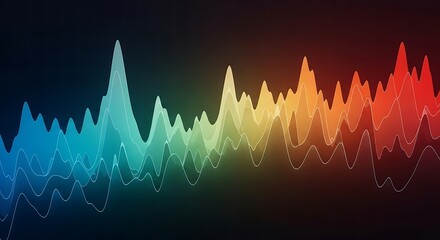 A vibrant, colorful sound wave equalizer graphic displaying a spectrum of frequencies and amplitudes against a dark background.