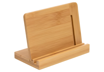 Empty bamboo tablet stand isolated on transparent background, a versatile accessory