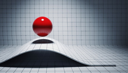 3D rendering of a red sphere on a curved graph with a grid background
