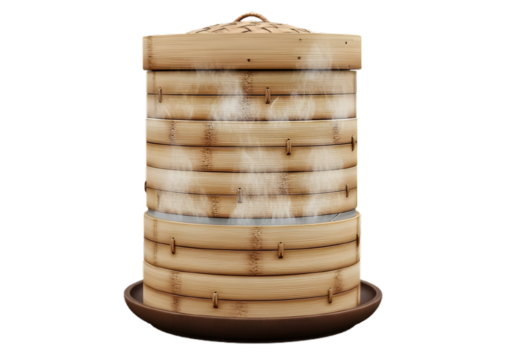 Bamboo steamer isolated on transparent background, a traditional cooking tool