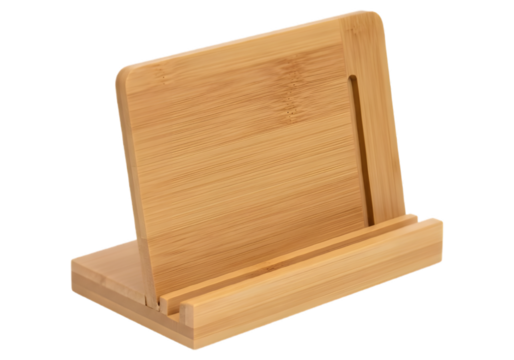 Empty bamboo tablet stand isolated on transparent background, a versatile accessory