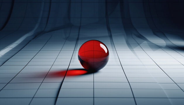 3D rendering of a red sphere on a curved graph with a grid background

