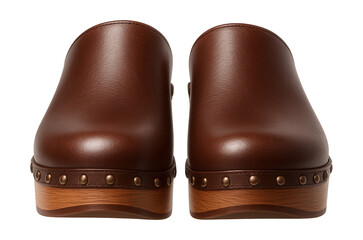 Obraz premium Leather clogs with wooden soles and studded details.