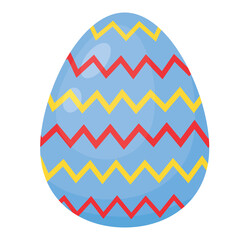 A Light Blue Easter Egg With A Zigzag Pattern Of Red And Yellow On A Transparent Background