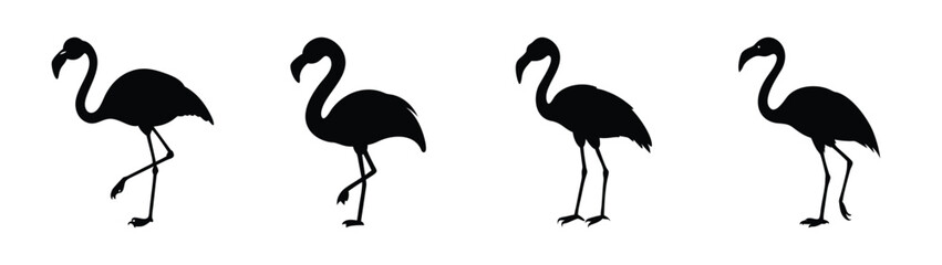 Obraz premium Black flamingo silhouette vector art design illustration set tropical bird graphic elements isolated on white background