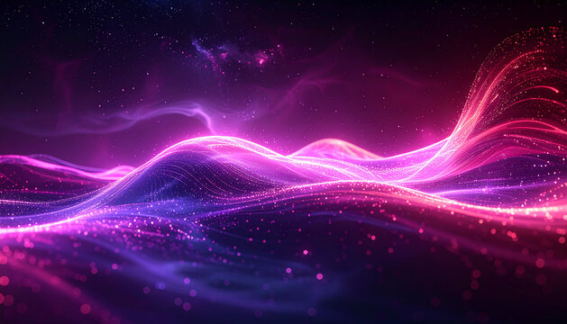 Dot blue purple wave line light gradient dark background. Abstract technology big data digital background. 3d rendering.
 - Powered by Adobe