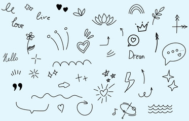 hand-drawn doodles featuring hearts, stars, flowers, and other symbols. Perfect for adding a personal touch to designs or as a creative element in various projects