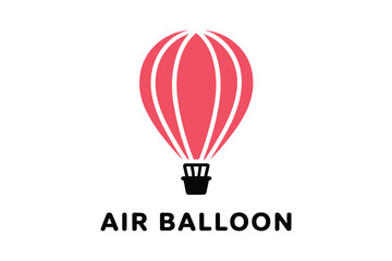 Naklejka premium A stylized illustration of a red hot air balloon with the words AIR BALLOON below it against a white background.