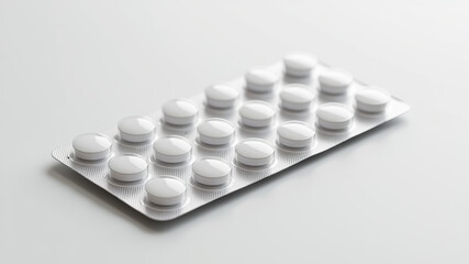 Silver blister pack with white tablets isolated on clean background